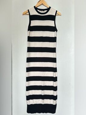 rag & bone Black and White Striped Midi Dress
